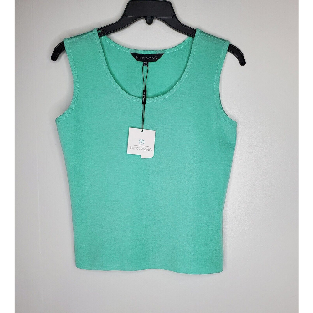 MMing Wang Womens Knit Tank Top Mint Green SZ XXS 2XS Scoop Neck Washable Career